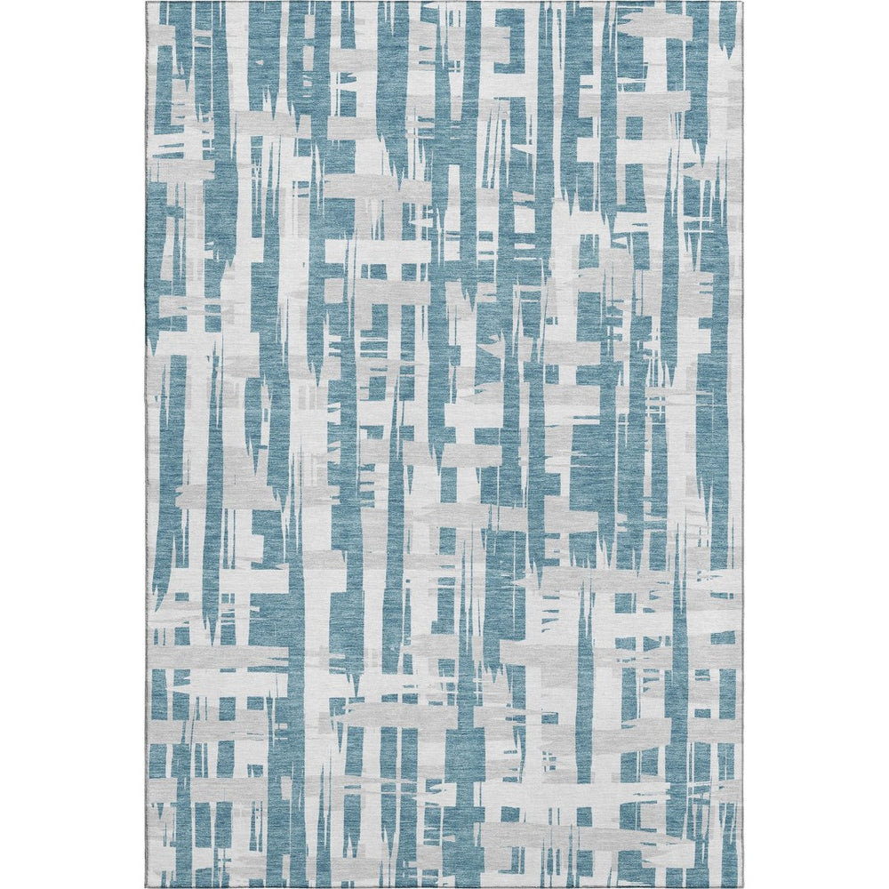 HomeRoots 10' X 14' Teal and Ivory Striped Area Rug – Washable, UV Protected, Durable, and Stylish for Your Home 705713