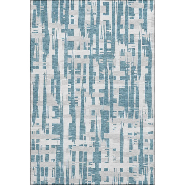 HomeRoots 10' X 14' Teal and Ivory Striped Area Rug – Washable, UV Protected, Durable, and Stylish for Your Home 705713
