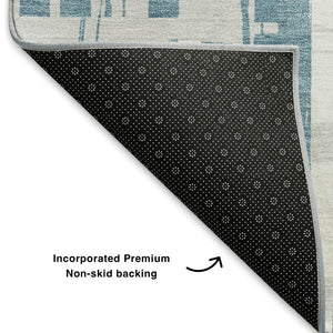 HomeRoots 10' X 14' Teal and Ivory Striped Area Rug – Washable, UV Protected, Durable, and Stylish for Your Home 705713