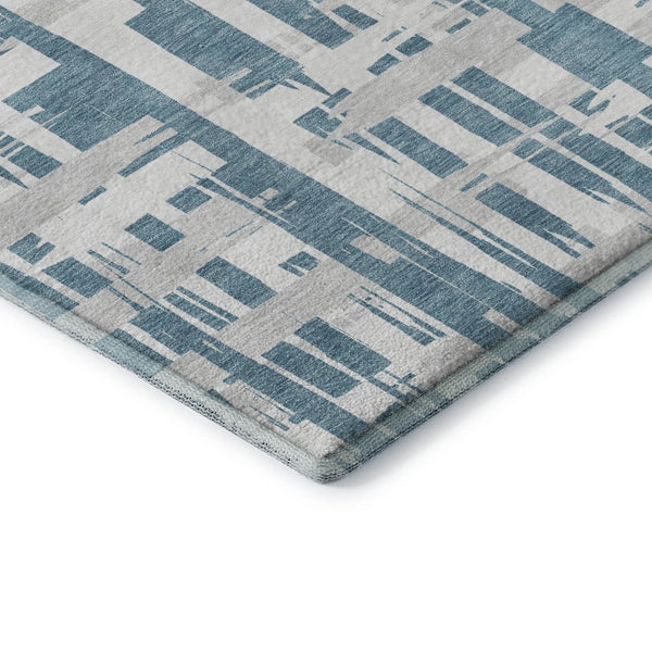 HomeRoots 10' X 14' Teal and Ivory Striped Area Rug – Washable, UV Protected, Durable, and Stylish for Your Home 705713
