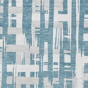 HomeRoots 10' X 14' Teal and Ivory Striped Area Rug – Washable, UV Protected, Durable, and Stylish for Your Home 705713