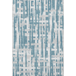 HomeRoots 10' X 14' Teal and Ivory Striped Area Rug – Washable, UV Protected, Durable, and Stylish for Your Home 705713