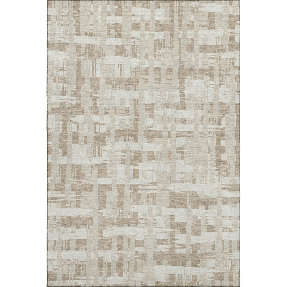 HomeRoots 5' Taupe & Beige Striped Washable Area Rug – Durable, UV-Protected, Stylish for Homes with Kids & Pets 705715