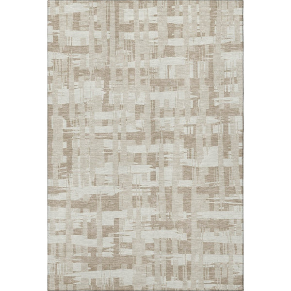 HomeRoots 5' Taupe & Beige Striped Washable Area Rug – Durable, UV-Protected, Stylish for Homes with Kids & Pets 705715