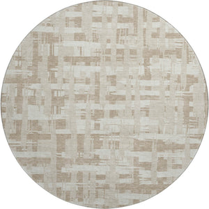 HomeRoots 8' Striped Round Rug in Taupe & Beige - Washable, UV-Protected, Stain-Resistant for Any Space 705716