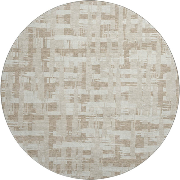 HomeRoots 8' Striped Round Rug in Taupe & Beige - Washable, UV-Protected, Stain-Resistant for Any Space 705716