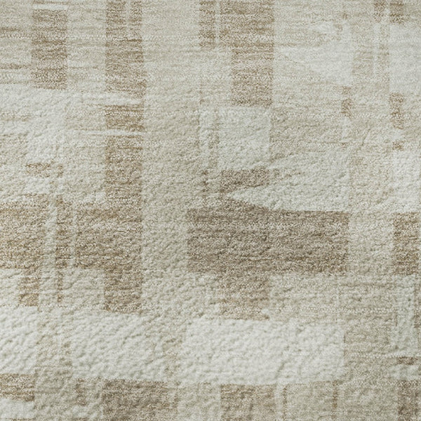 HomeRoots 8' Striped Round Rug in Taupe & Beige - Washable, UV-Protected, Stain-Resistant for Any Space 705716