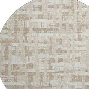 HomeRoots 8' Striped Round Rug in Taupe & Beige - Washable, UV-Protected, Stain-Resistant for Any Space 705716