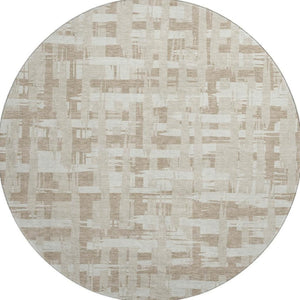 HomeRoots 8' Striped Round Rug in Taupe & Beige - Washable, UV-Protected, Stain-Resistant for Any Space 705716