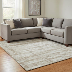 HomeRoots 8' X 10' Durable Taupe & Beige Striped Area Rug - Washable, UV Protected, Ideal for Busy Homes 705717