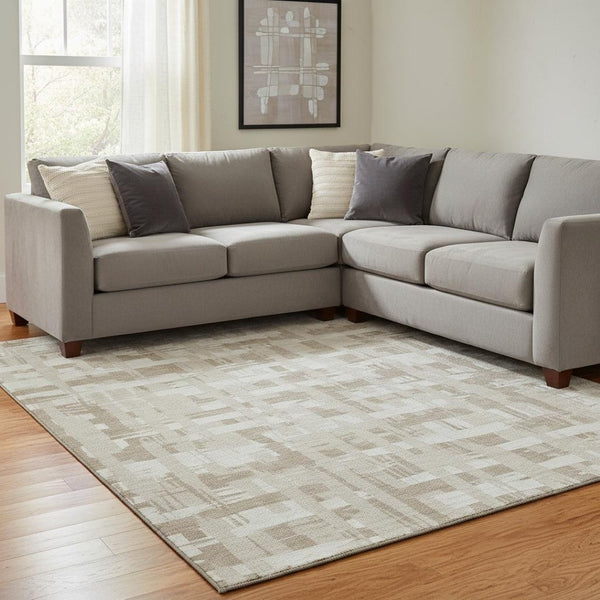 HomeRoots 8' X 10' Durable Taupe & Beige Striped Area Rug - Washable, UV Protected, Ideal for Busy Homes 705717