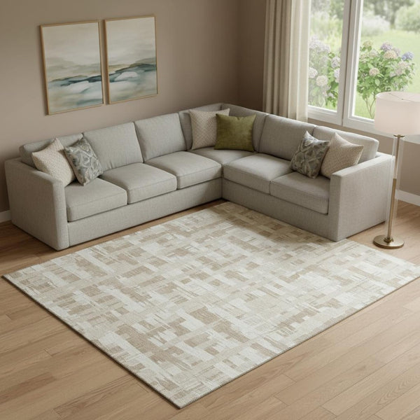 HomeRoots 10' Taupe and Beige Striped Washable Area Rug - Durable, UV-Protected, Perfect for Family Spaces! 705719