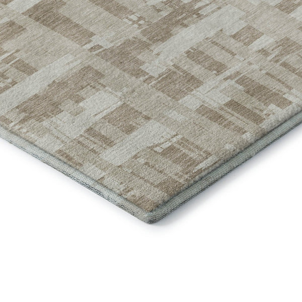 HomeRoots 10' Taupe and Beige Striped Washable Area Rug - Durable, UV-Protected, Perfect for Family Spaces! 705719