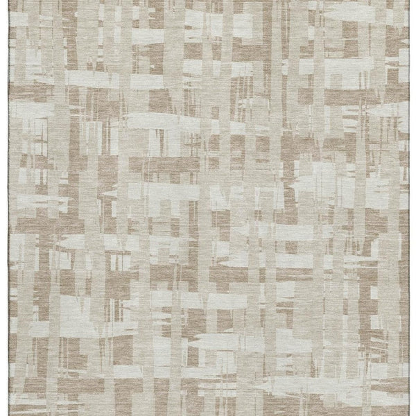 HomeRoots 10' Taupe and Beige Striped Washable Area Rug - Durable, UV-Protected, Perfect for Family Spaces! 705719