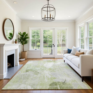 HomeRoots 5' X 8' Floral Washable Area Rug in Artichoke Green & Ivory – Stain-Resistant, UV Protected, Soft! 705721
