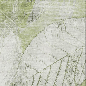 HomeRoots 5' X 8' Floral Washable Area Rug in Artichoke Green & Ivory – Stain-Resistant, UV Protected, Soft! 705721