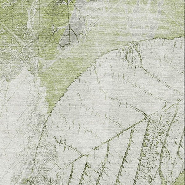 HomeRoots 5' X 8' Floral Washable Area Rug in Artichoke Green & Ivory – Stain-Resistant, UV Protected, Soft! 705721