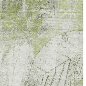 HomeRoots 5' X 8' Floral Washable Area Rug in Artichoke Green & Ivory – Stain-Resistant, UV Protected, Soft! 705721