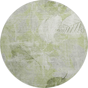 HomeRoots 8' Artichoke Green and Ivory Floral Round Rug - Washable, UV-Protected, Durable & Stylish Decor Piece 705722