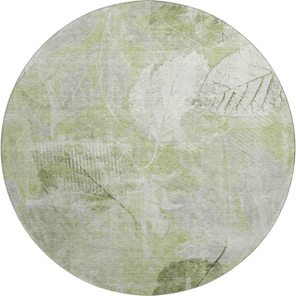 HomeRoots 8' Artichoke Green and Ivory Floral Round Rug - Washable, UV-Protected, Durable & Stylish Decor Piece 705722