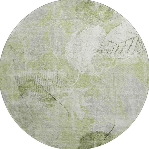 HomeRoots 8' Artichoke Green and Ivory Floral Round Rug - Washable, UV-Protected, Durable & Stylish Decor Piece 705722