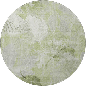 HomeRoots 8' Artichoke Green and Ivory Floral Round Rug - Washable, UV-Protected, Durable & Stylish Decor Piece 705722