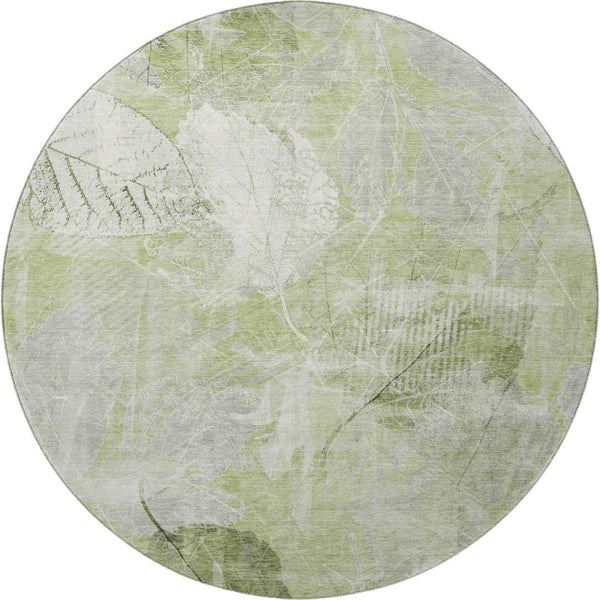 HomeRoots 8' Artichoke Green and Ivory Floral Round Rug - Washable, UV-Protected, Durable & Stylish Decor Piece 705722