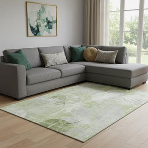 HomeRoots 8' X 10' Artichoke Green and Ivory Floral Area Rug - Washable, UV-Protected, Pet-Friendly Design! 705723
