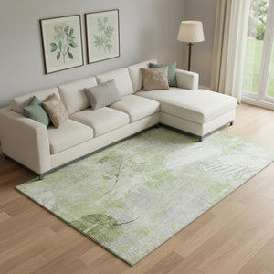 HomeRoots 9' X 12' Artichoke Green Floral Washable Area Rug with UV Protection - Durable & Stylish Décor Solution 705724