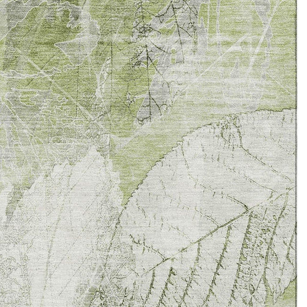 HomeRoots 9' X 12' Artichoke Green Floral Washable Area Rug with UV Protection - Durable & Stylish Décor Solution 705724