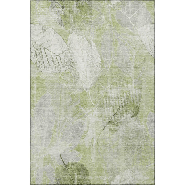 HomeRoots 9' X 12' Artichoke Green Floral Washable Area Rug with UV Protection - Durable & Stylish Décor Solution 705724