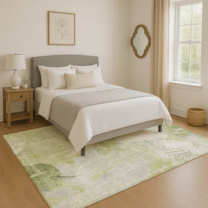 HomeRoots 10' Artichoke Green & Ivory Floral Washable Area Rug – UV Protection, Stain-Resistant, Non-Slip Backing 705725