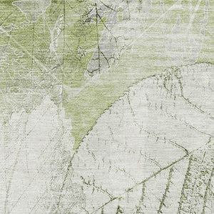 HomeRoots 10' Artichoke Green & Ivory Floral Washable Area Rug – UV Protection, Stain-Resistant, Non-Slip Backing 705725