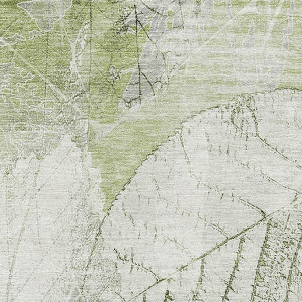 HomeRoots 10' Artichoke Green & Ivory Floral Washable Area Rug – UV Protection, Stain-Resistant, Non-Slip Backing 705725