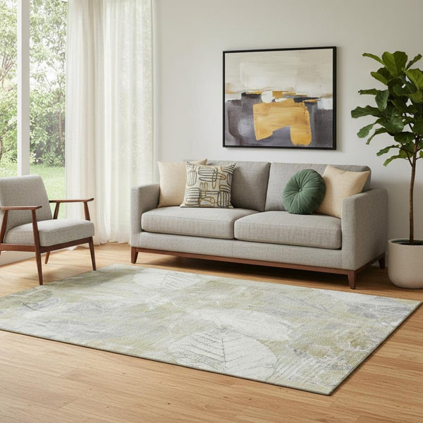 HomeRoots 5' X 8' Beige and Tan Floral Washable Area Rug – UV Protected, Stain Resistant, Non-Slip Backing! 705727