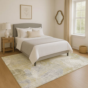 HomeRoots 5' X 8' Beige and Tan Floral Washable Area Rug – UV Protected, Stain Resistant, Non-Slip Backing! 705727
