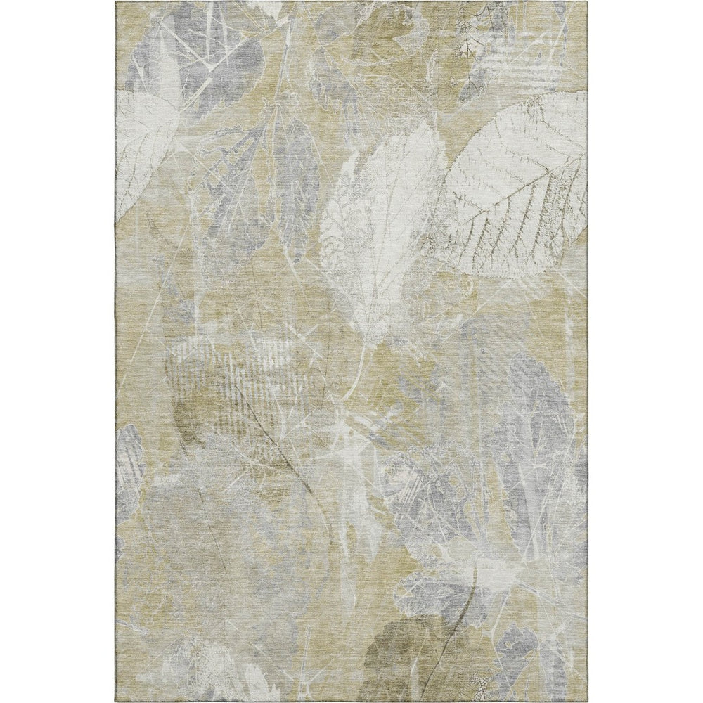 HomeRoots 5' X 8' Beige and Tan Floral Washable Area Rug – UV Protected, Stain Resistant, Non-Slip Backing! 705727