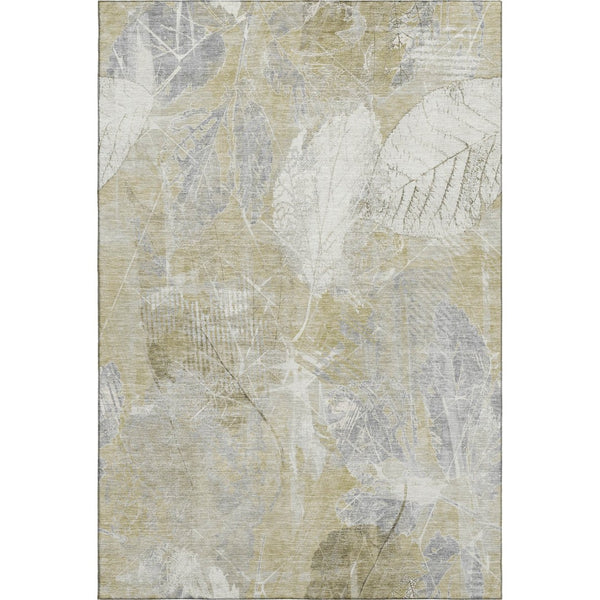 HomeRoots 5' X 8' Beige and Tan Floral Washable Area Rug – UV Protected, Stain Resistant, Non-Slip Backing! 705727