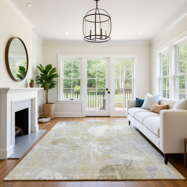 HomeRoots 5' X 8' Beige and Tan Floral Washable Area Rug – UV Protected, Stain Resistant, Non-Slip Backing! 705727