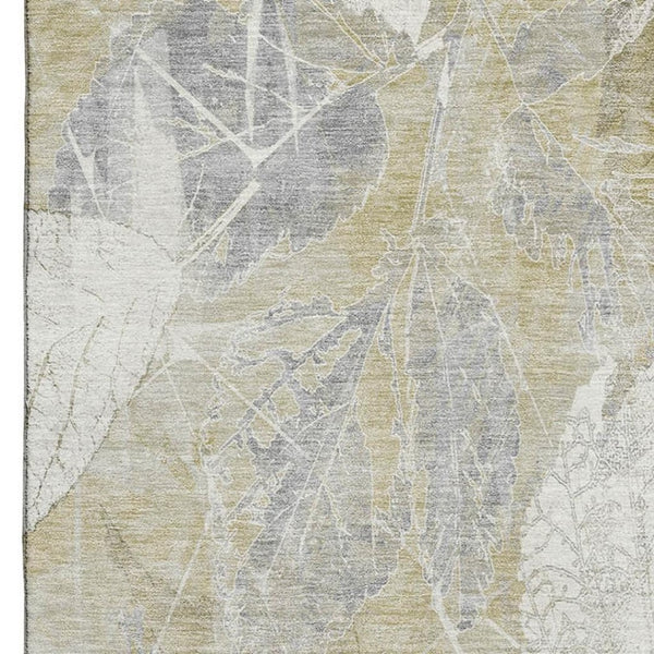 HomeRoots 5' X 8' Beige and Tan Floral Washable Area Rug – UV Protected, Stain Resistant, Non-Slip Backing! 705727