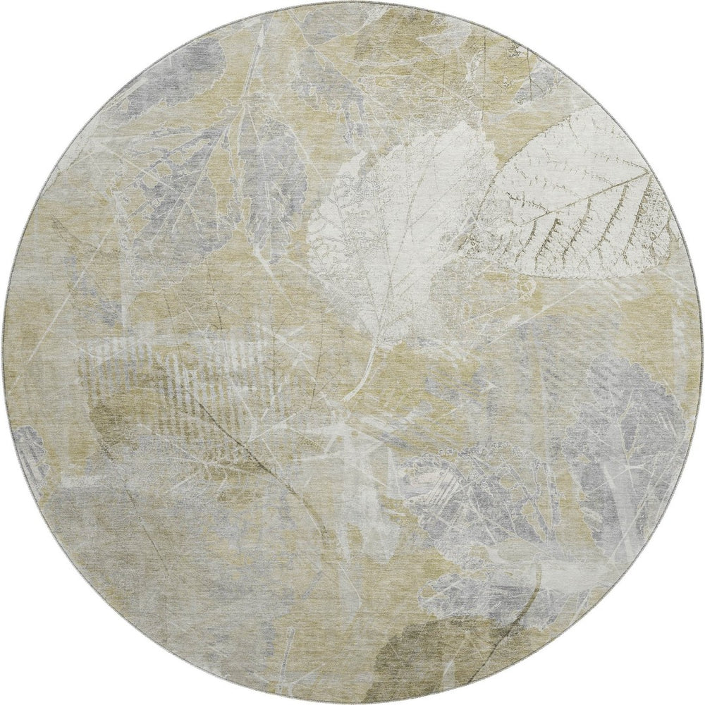 HomeRoots 8' Beige and Tan Floral Washable Round Rug - UV Protected, Stain Resistant, Ideal for High-Traffic Areas 705728