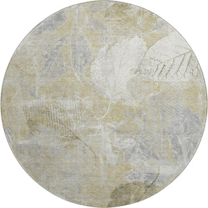 HomeRoots 8' Beige and Tan Floral Washable Round Rug - UV Protected, Stain Resistant, Ideal for High-Traffic Areas 705728