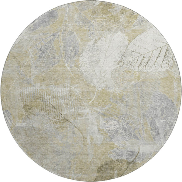 HomeRoots 8' Beige and Tan Floral Washable Round Rug - UV Protected, Stain Resistant, Ideal for High-Traffic Areas 705728
