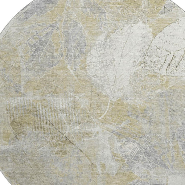 HomeRoots 8' Beige and Tan Floral Washable Round Rug - UV Protected, Stain Resistant, Ideal for High-Traffic Areas 705728