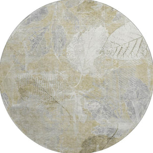 HomeRoots 8' Beige and Tan Floral Washable Round Rug - UV Protected, Stain Resistant, Ideal for High-Traffic Areas 705728