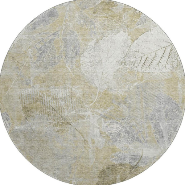 HomeRoots 8' Beige and Tan Floral Washable Round Rug - UV Protected, Stain Resistant, Ideal for High-Traffic Areas 705728