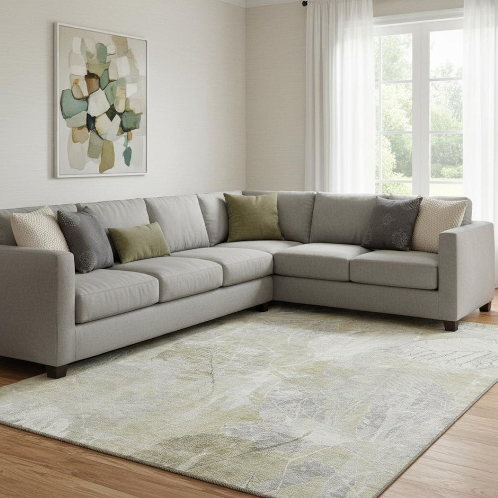 HomeRoots 8' X 10' Beige & Tan Floral Area Rug - Washable, UV Protected, Stain Resistant for Homes with Kids & Pets 705729