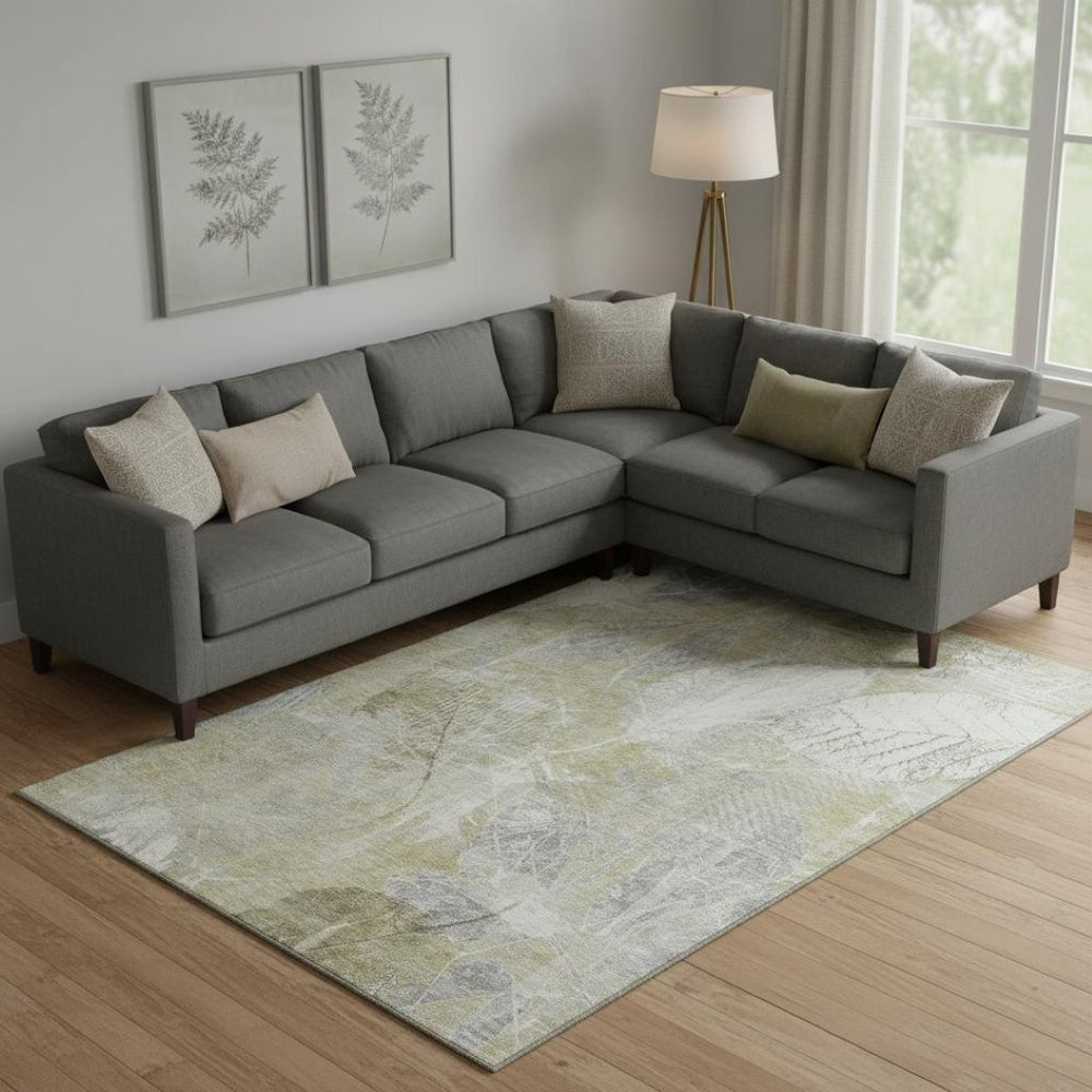 HomeRoots 9' X 12' Beige and Tan Floral Washable Area Rug with UV Protection for Timeless Elegance and Durability 705730