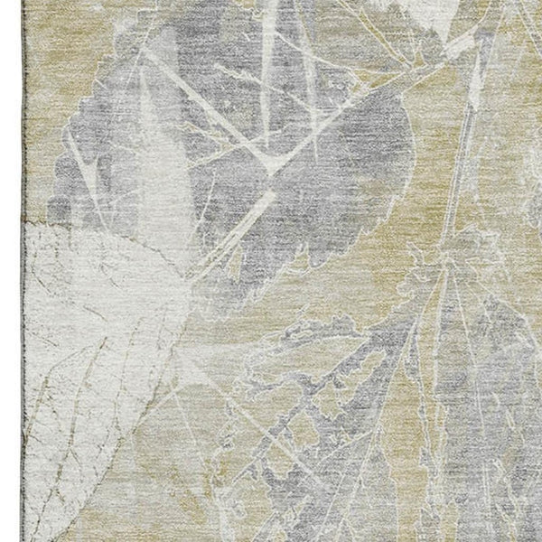 HomeRoots 9' X 12' Beige and Tan Floral Washable Area Rug with UV Protection for Timeless Elegance and Durability 705730