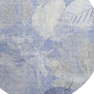 HomeRoots 8' Denim Blue & Ivory Floral Washable Round Rug – UV Protected, Stain-Resistant, Durable & Stylish 705734